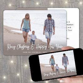 Cartes Pour Fêtes Annuelles Brossé blanc Script Noël & Nouvel An 2 Photo