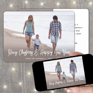Cartes Pour Fêtes Annuelles Brossé blanc Script Noël & Nouvel An 2 Photo