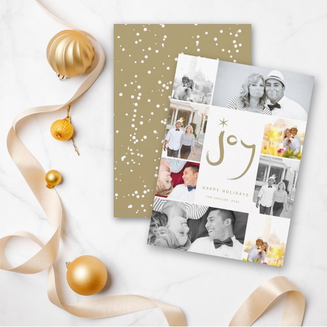 Cartes Pour Fêtes Annuelles Brossé Joy Calligraphie Star Gold 6 Photo Collage (Créateur téléchargé)