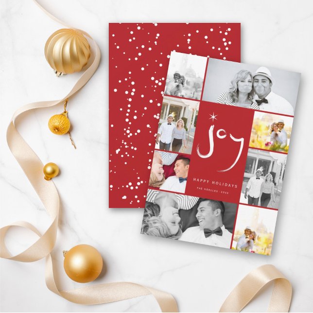 Cartes Pour Fêtes Annuelles Brossé Joy Calligraphie Star White 6 Photo Collage (Créateur téléchargé)