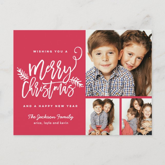 Cartes Pour Fêtes Annuelles Brosse moderne Script Noël Vacances 3 photos (Devant)