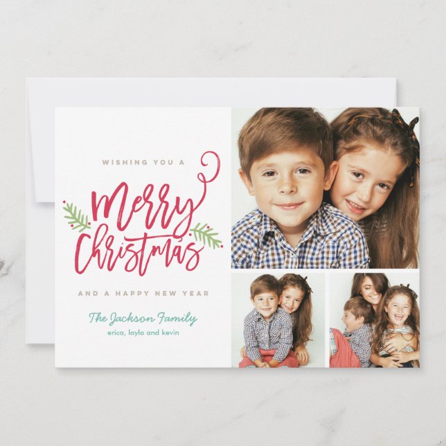 Cartes Pour Fêtes Annuelles Brosse moderne Script Noël Vacances 3 photos (Devant)