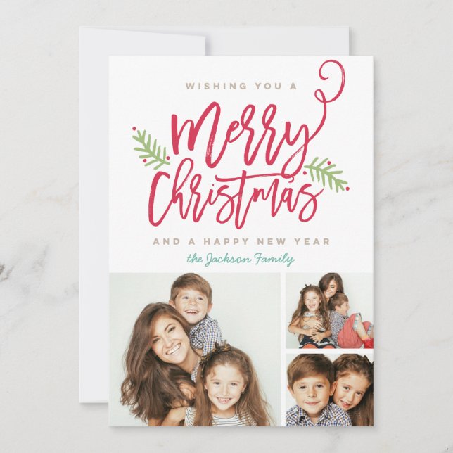 Cartes Pour Fêtes Annuelles Brosse moderne Script Noël Vacances 3 photos (Devant)