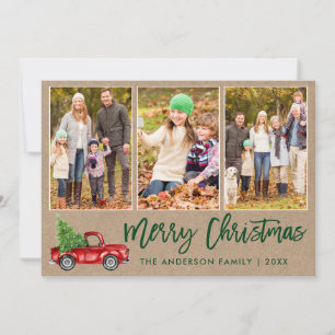 Cartes Pour Fêtes Annuelles Brosse Script 3 Photo Camion de Noël Kraft