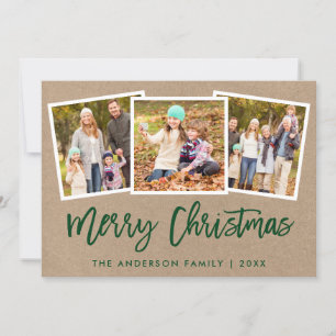 Cartes Pour Fêtes Annuelles Brosse Script 3 Photo Famille de Noël Kraft