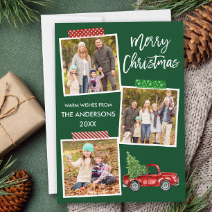 Cartes Pour Fêtes Annuelles Brosse Script artisanal Bande Camion rouge Noël