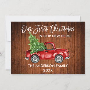 Cartes Pour Fêtes Annuelles Brosse Script Bois Premier Noël Nouveau Camion