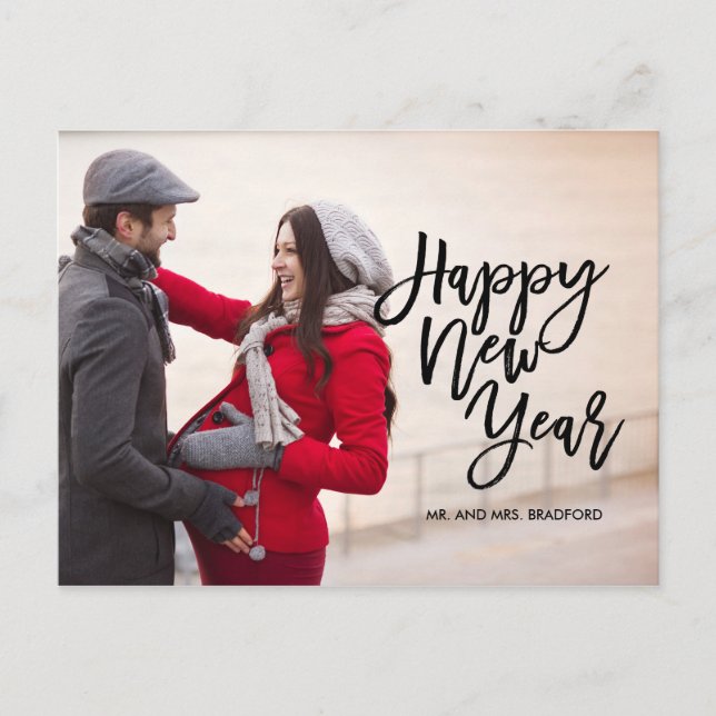 Cartes Pour Fêtes Annuelles Brosse Script Bonne Année Photo (Devant)