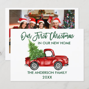 Cartes Pour Fêtes Annuelles Brosse Script Camion Premier Noël Nouveau Accueil 