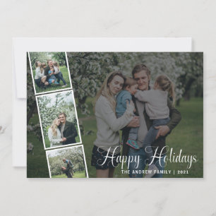 Cartes Pour Fêtes Annuelles Brosse Script Joyeux Vacances Famille 4 Photo Over