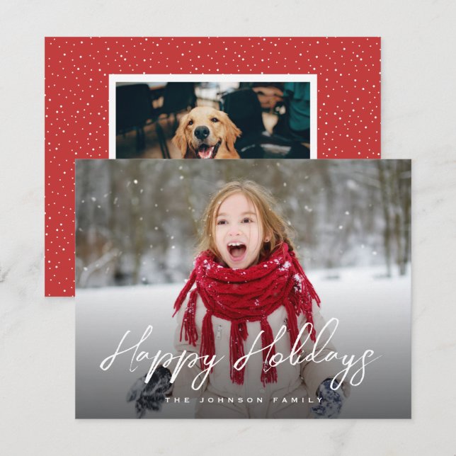 Cartes Pour Fêtes Annuelles Brosse Script photo pleine Noël (Devant / Derrière)