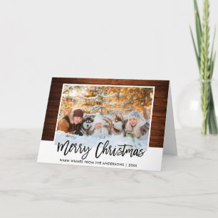 Cartes Pour Fêtes Annuelles Brosse Script Rustique Bois Famille Photo Noël