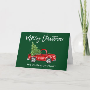 Cartes Pour Fêtes Annuelles Brosse Script Vintage Camion Noël Plier vert
