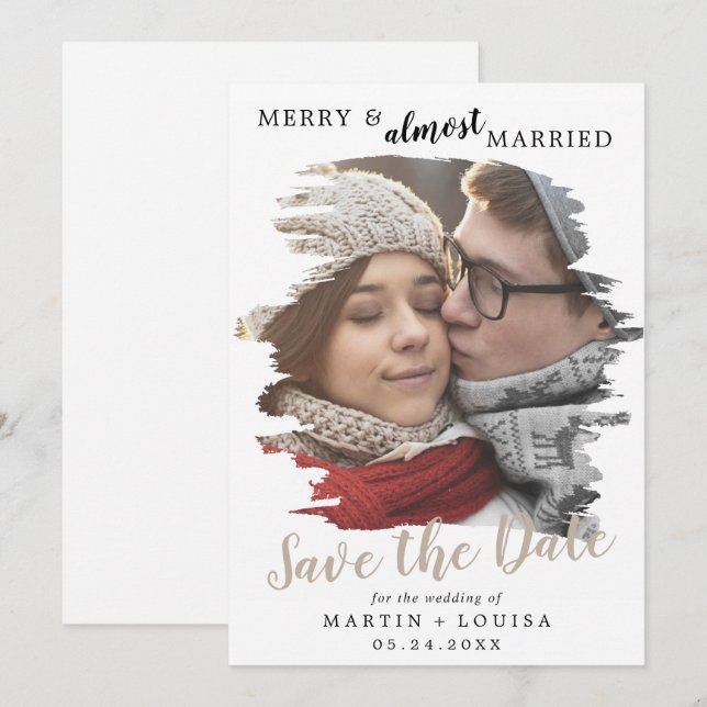 Cartes Pour Fêtes Annuelles Brossé Tan Joyeux et presque marié Enregistrer la  (Devant / Derrière)