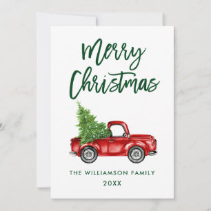 Cartes Pour Fêtes Annuelles Brosse verte Script Camion Vintage Arbre de Noël