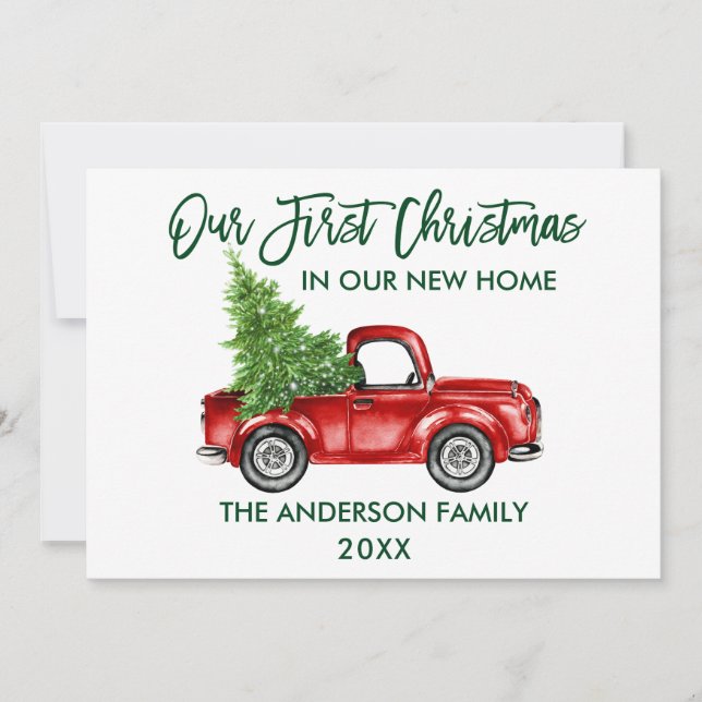 Cartes Pour Fêtes Annuelles Brosse verte Script Premier Noël Nouveau Camion à  (Devant)