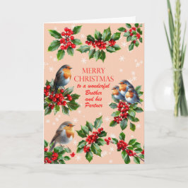 Cartes Pour Fêtes Annuelles Brother and Partner Robins and Holly Christmas