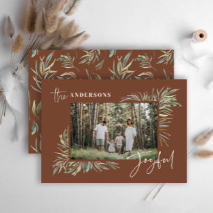 Cartes Pour Fêtes Annuelles Brown élégant botanique photo simple Noël