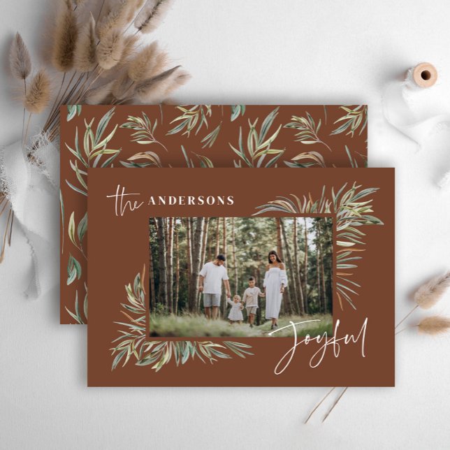 Cartes Pour Fêtes Annuelles Brown élégant botanique photo simple Noël (Créateur téléchargé)