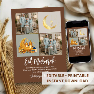 Cartes Pour Fêtes Annuelles Brown Gold 2 Grille de photos Eid Mubarak Famille 
