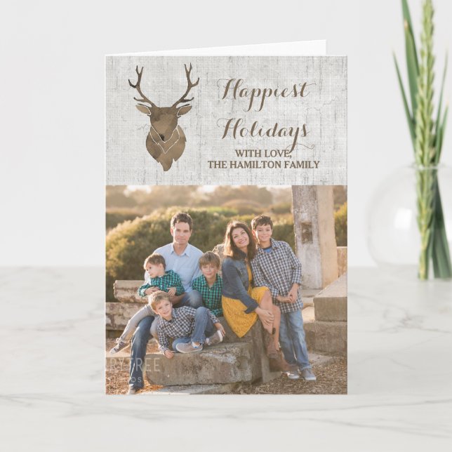 Cartes Pour Fêtes Annuelles Brown Russe aquarelle Deer Photo de vacances (Devant)