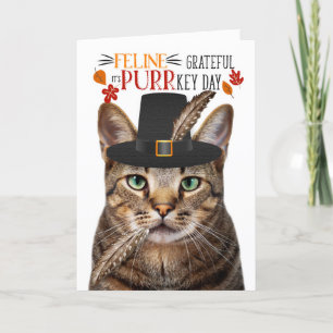 Cartes Pour Fêtes Annuelles Brown Tabby Cat Feline Grateful pour PURRkey Day