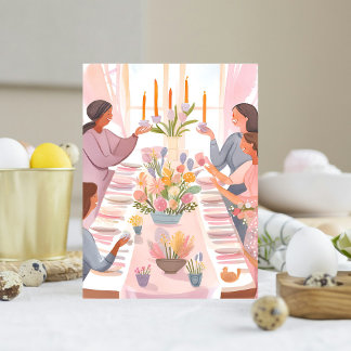 Cartes Pour Fêtes Annuelles Brunch de Pâques | Aquarelle Famille Repas artisan