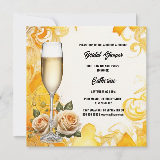 Cartes Pour Fêtes Annuelles Brune de douche nuptiale bubbly rose jaune tendanc (Devant)