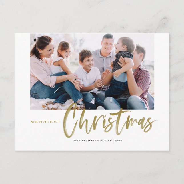 Cartes Pour Fêtes Annuelles Brush Calligraphy Gold Merriest Christmas Photo (Devant)