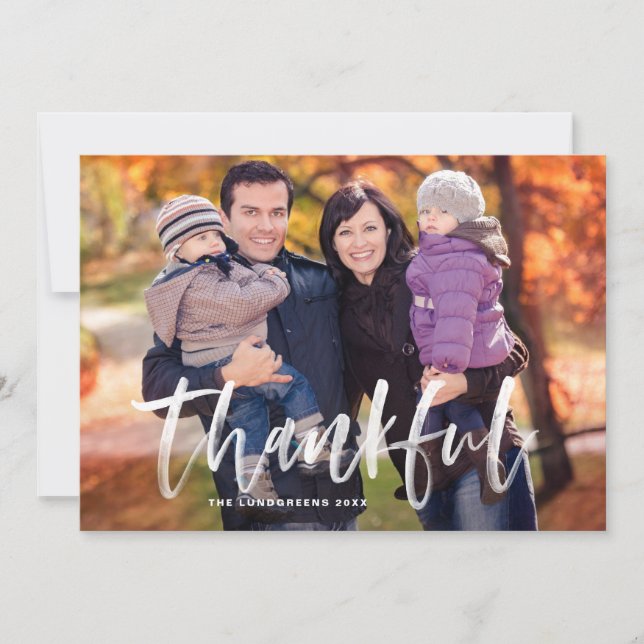 Cartes Pour Fêtes Annuelles Brush Lettering Thankful | Photo Thanksgiving (Devant)