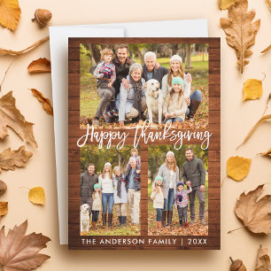 Cartes Pour Fêtes Annuelles Brush Script Bon thanksgiving Wood 3 Photos