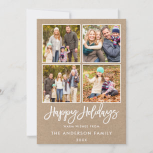 Cartes Pour Fêtes Annuelles Brush Script Happy Holidays 4 Photo Kraft
