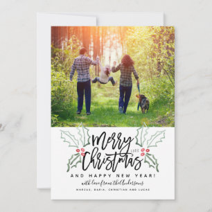Cartes Pour Fêtes Annuelles Brush Script Hollies de Noël