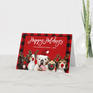Cartes Pour Fêtes Annuelles Brush Script Joyeux Vacances Chiens Rouge Plié