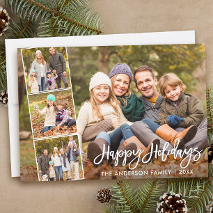 Cartes Pour Fêtes Annuelles Brush Script Joyeux Vacances Famille 4 Photo