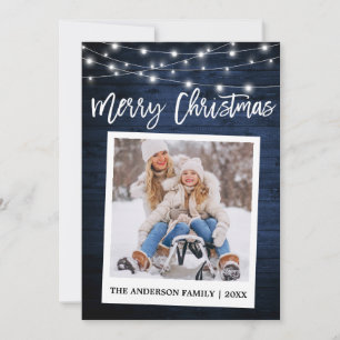 Cartes Pour Fêtes Annuelles Brush Script Wood Instantané Caméra Photo Noël