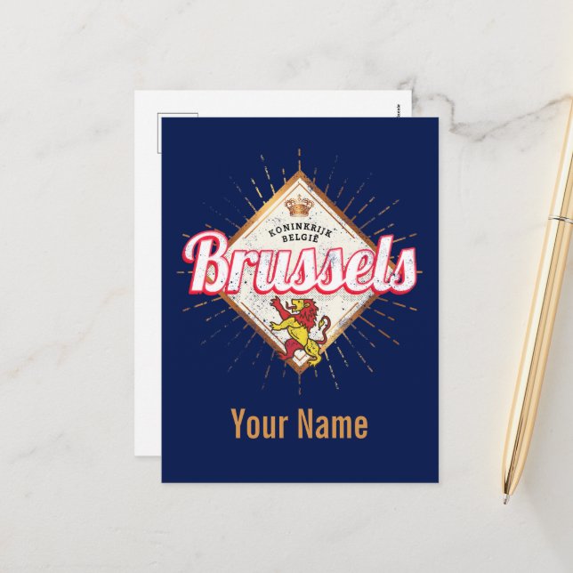 Cartes Pour Fêtes Annuelles Bruxelles Europe Capital Belgique Retro Lion Vinta (Devant/Arrière en situation)