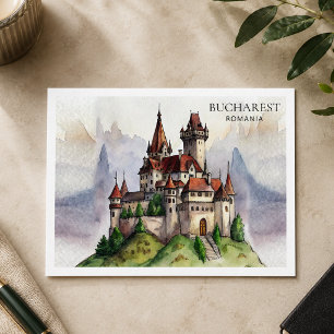 Cartes Pour Fêtes Annuelles Bucarest Roumanie   Art aquarelle de la vieille vi