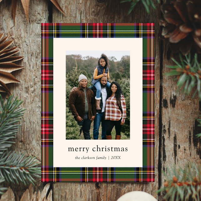 Cartes Pour Fêtes Annuelles Budget Classic Plaid Quatre Photo Noël (Créateur téléchargé)