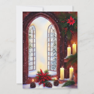 Cartes Pour Fêtes Annuelles Budget de fenêtre d'église enneigée mini Noël