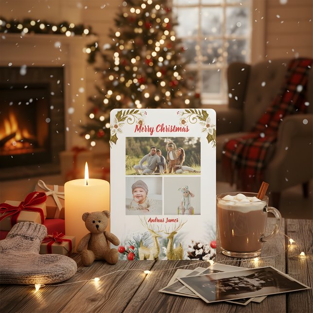 Cartes Pour Fêtes Annuelles Budget Elegant Christmas 3 Photo Holiday Card 2025 (Créateur téléchargé)