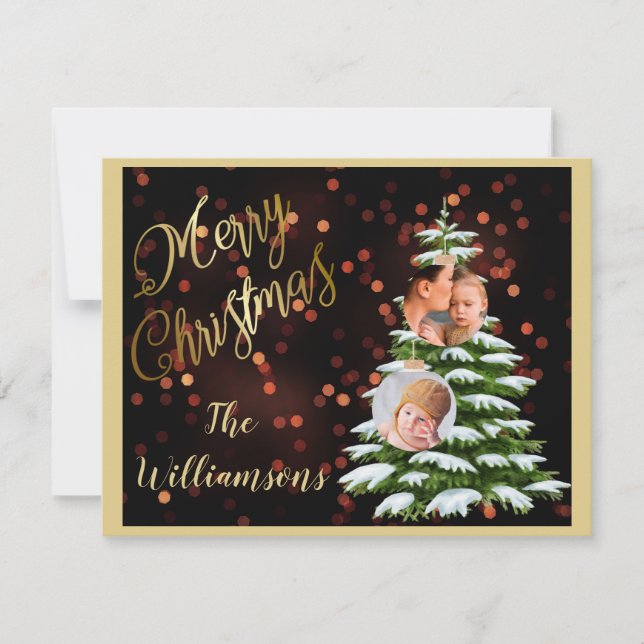 Cartes Pour Fêtes Annuelles Budget Elegant Gold Tree Photos Joyeux Noël (Devant)