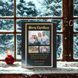 Cartes Pour Fêtes Annuelles Budget Gold Black Christmas  3 Photo Holiday Card