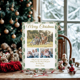 Cartes Pour Fêtes Annuelles Budget Green Christmas Plaid  3 Photo Holiday Card