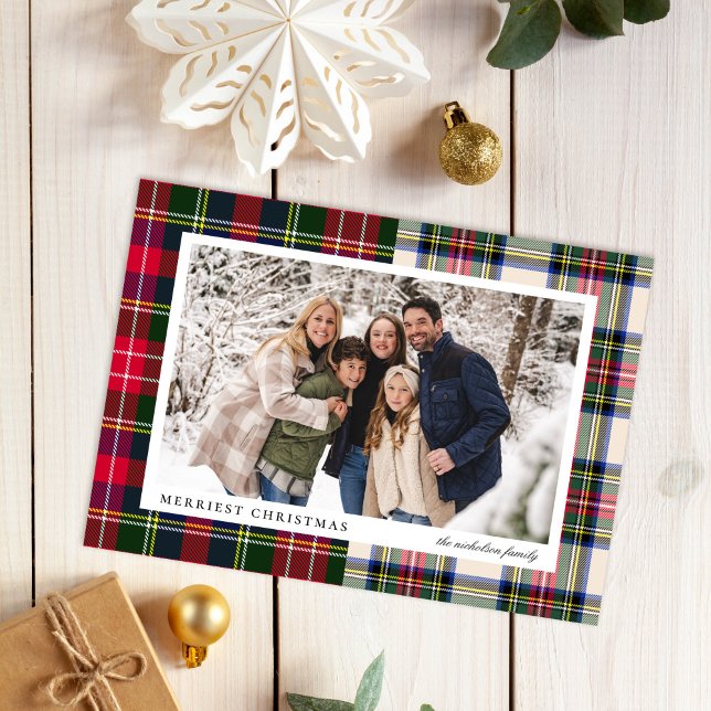 Cartes Pour Fêtes Annuelles Budget Moderne Tartan Classique Plaid Une Photo (Créateur téléchargé)
