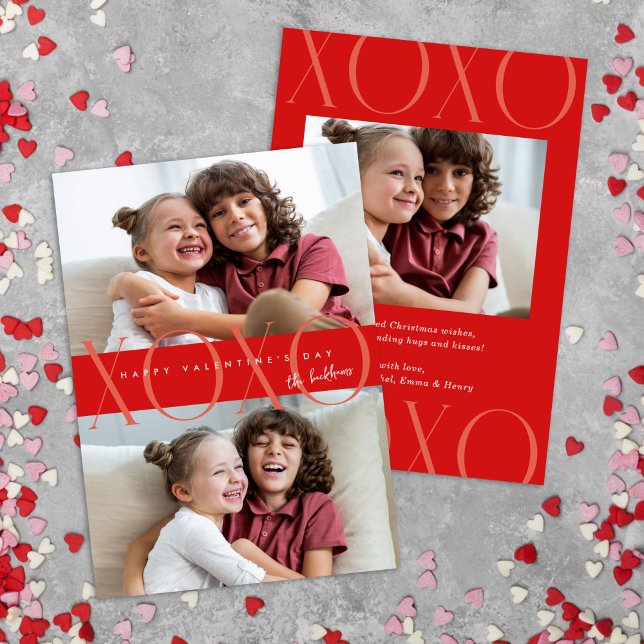 Cartes Pour Fêtes Annuelles Budget Red Modern XOXO Photo Saint Valentin (Créateur téléchargé)