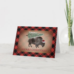 Cartes Pour Fêtes Annuelles Buffalo Bison Père Noël Neige Joyeux Noël Plaid