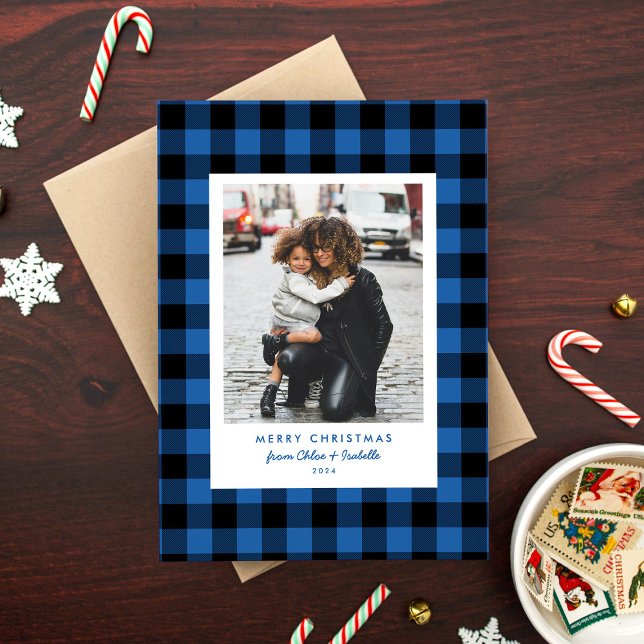 Cartes Pour Fêtes Annuelles Buffalo bleu plaqué Noël simple photo (Créateur téléchargé)