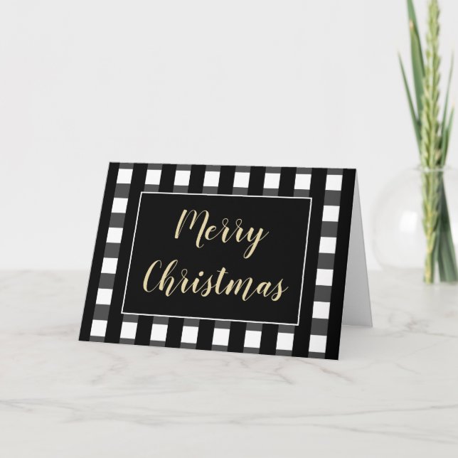 Cartes Pour Fêtes Annuelles Buffalo Check Joyeux Noël Noir Blanc (Devant)