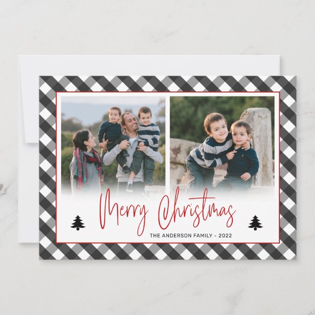 Cartes Pour Fêtes Annuelles Buffalo Check Plaid Photo Collage Noël (Devant)